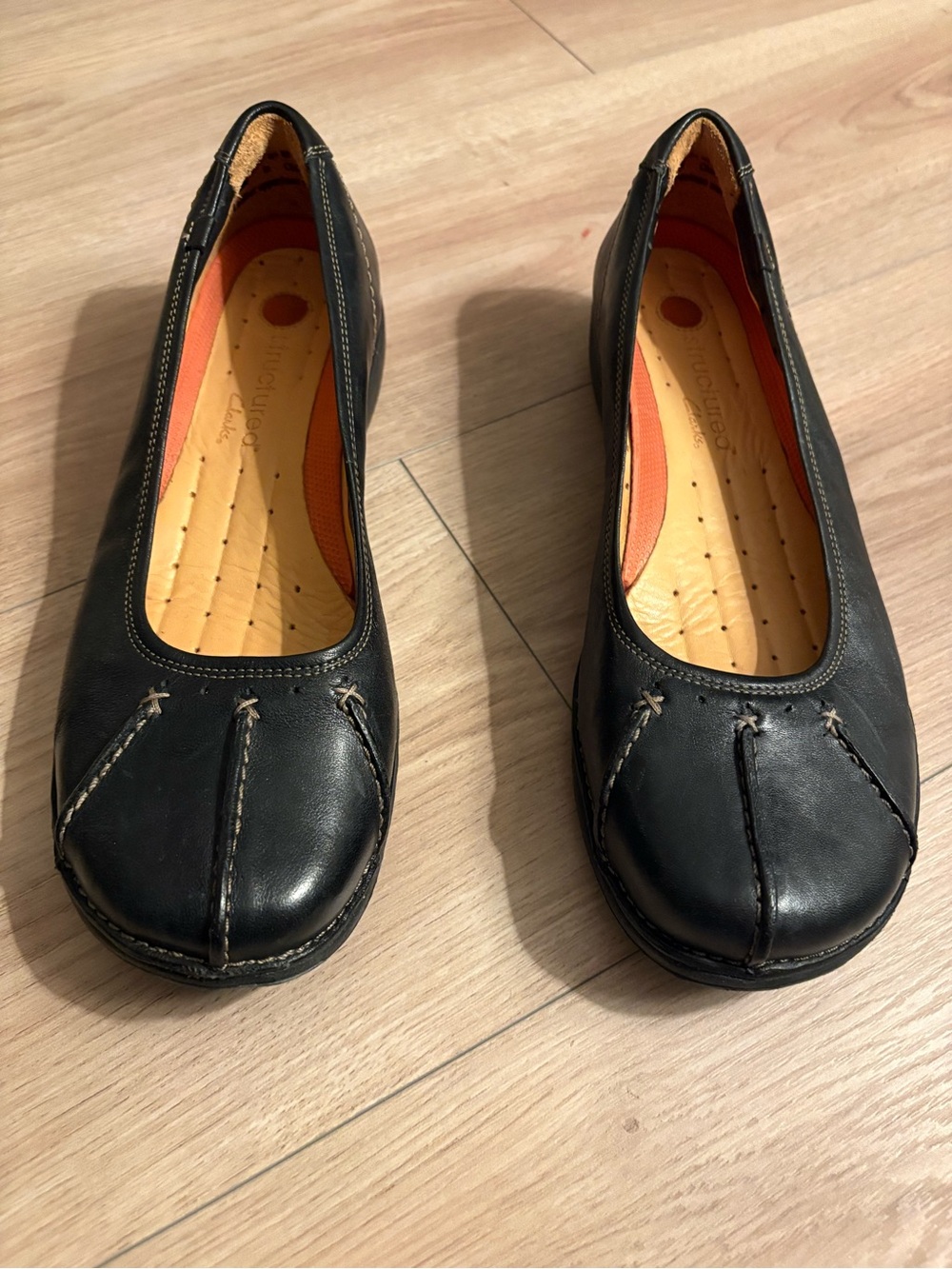 Clarks Black Leather Slip-On Ballet Flats